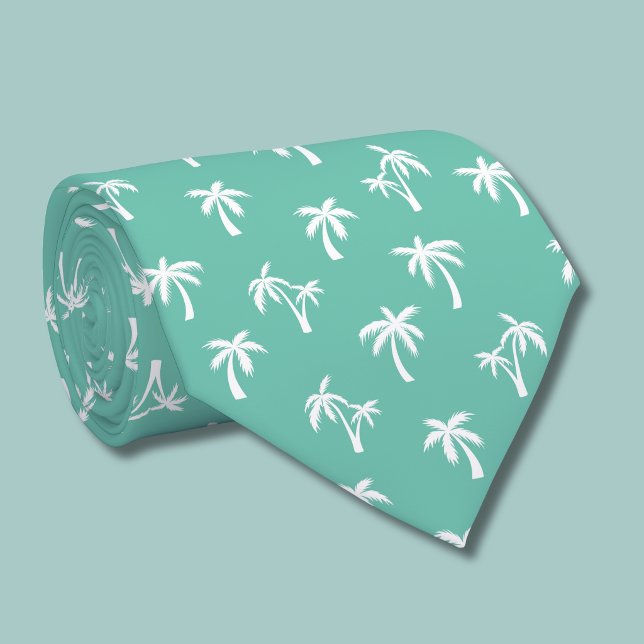 Cravate Motif de palmier tropical vert de mer (green and white palm tree tie)