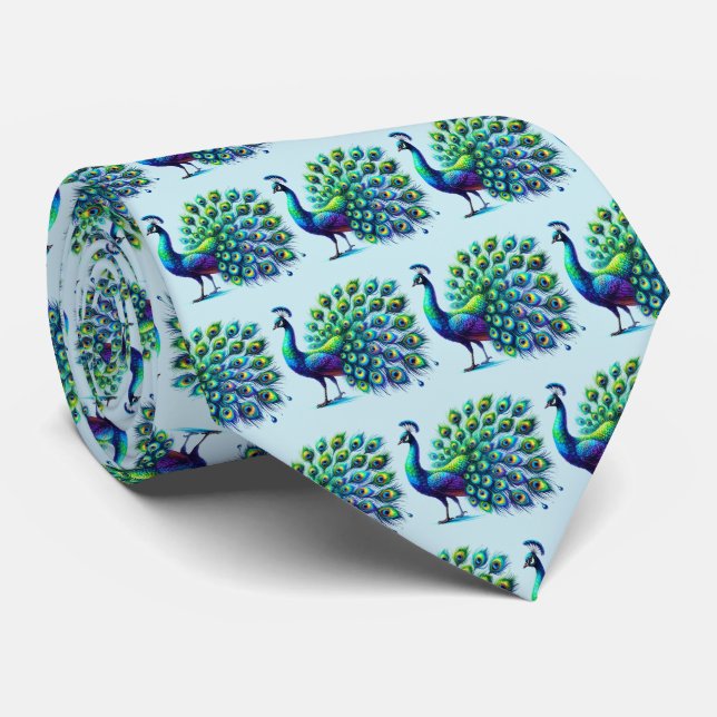 Cravate Motif de paon carrelé cool  (Roulé)