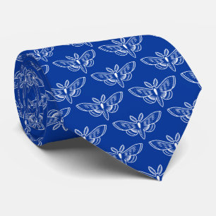 Cravate Motif de papillon - Blanc sur bleu marine