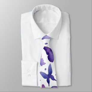 Cravate Motif de papillons d'aquarelle violet