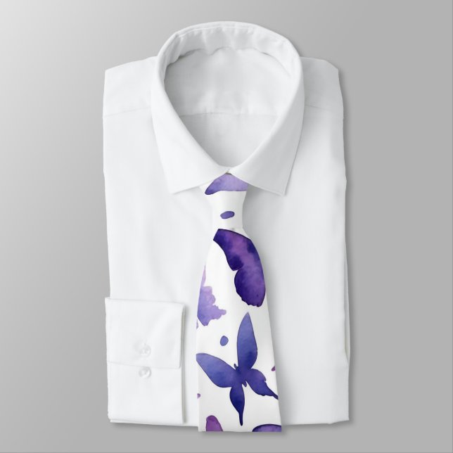 Cravate Motif de papillons d'aquarelle violet (Attaché)