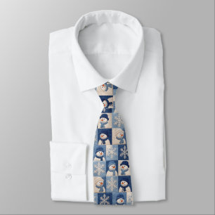 Cravate Motif de patchwork Bonhommes de neige et Flocons d