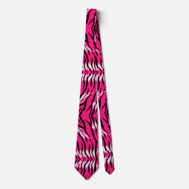 Cravate Motif de peau d'animal Tigre Rose  (Devant)
