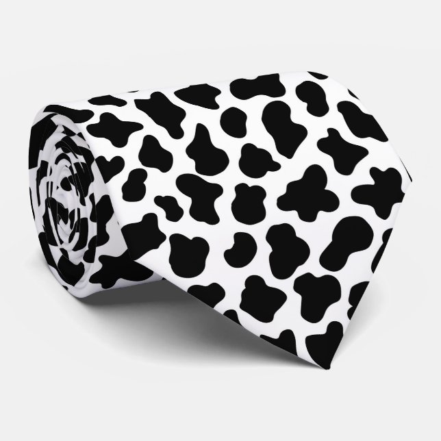 Cravate Motif de peau de vache noir et blanc (Roulé)
