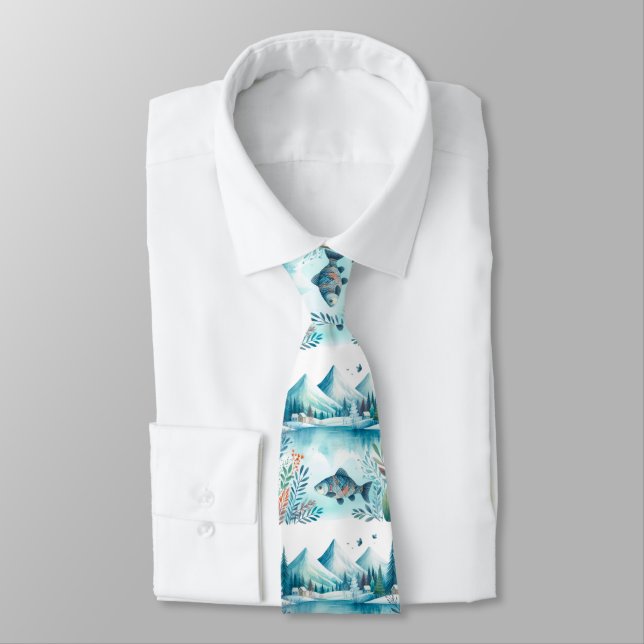 Cravate Motif de pêche hivernal rétro (Attaché)