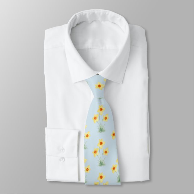 Cravate Motif de peinture de fleurs de printemps Narcisse (Attaché)