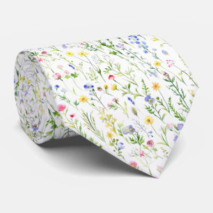 Cravate Motif de pensées de fleurs sauvages à l'aquarelle
