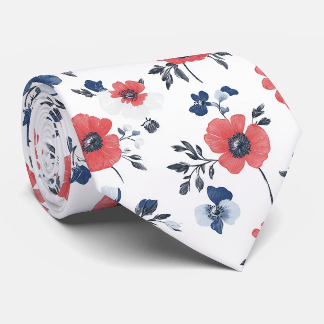 Cravate Motif de pépites d'aquarelle - Rouge, Bleu et Blan (Roulé)