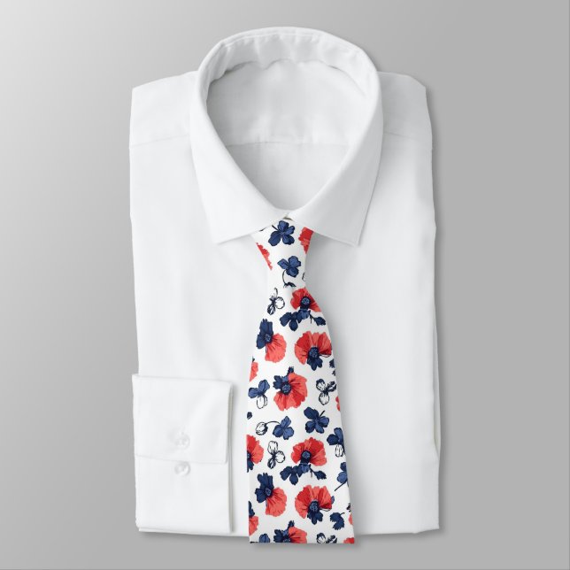 Cravate Motif de pépites d'aquarelle - Rouge, Bleu et Blan (Attaché)