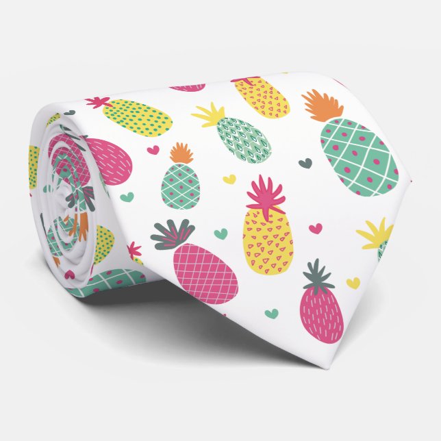Cravate Motif de pin tropical et de cœur (Roulé)