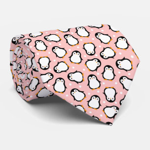 Cravate Motif de pingouin rose mou