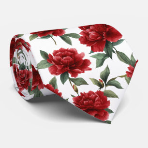 Cravate Motif de pivoine rouge à l'aquarelle