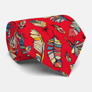 Cravate Motif de plumes tribales rouges et colorées