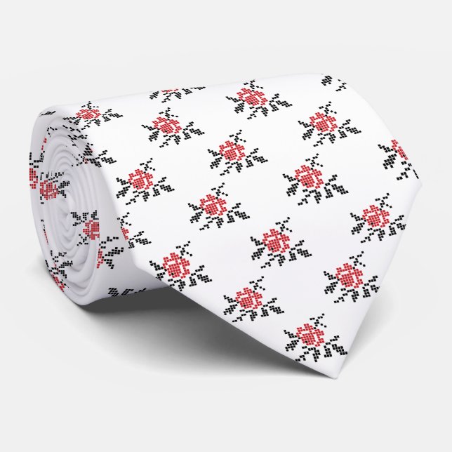Cravate motif de point de croisement rose (Roulé)