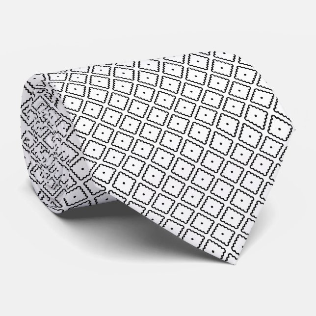 Cravate Motif de points de Carré noir et blanc (Roulé)