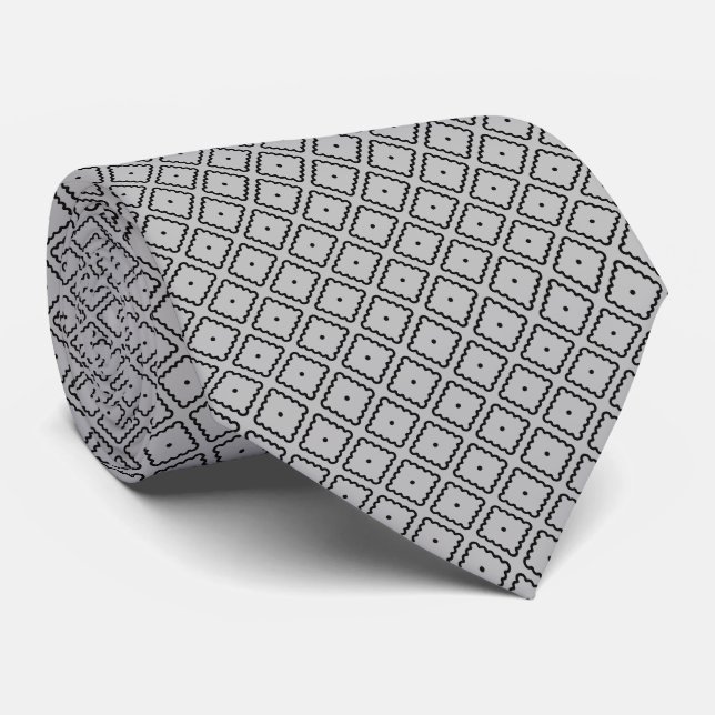 Cravate Motif de points de Carré noir et blanc (Roulé)