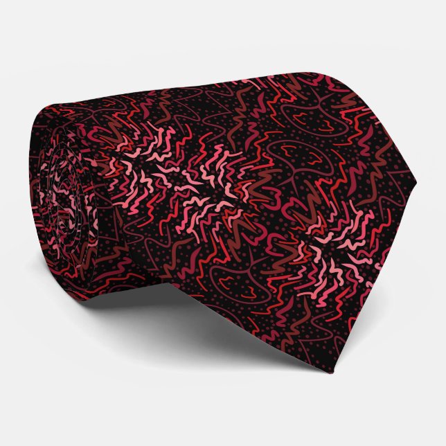 Cravate Motif de points et de gribouillis roses et rouges  (Roulé)