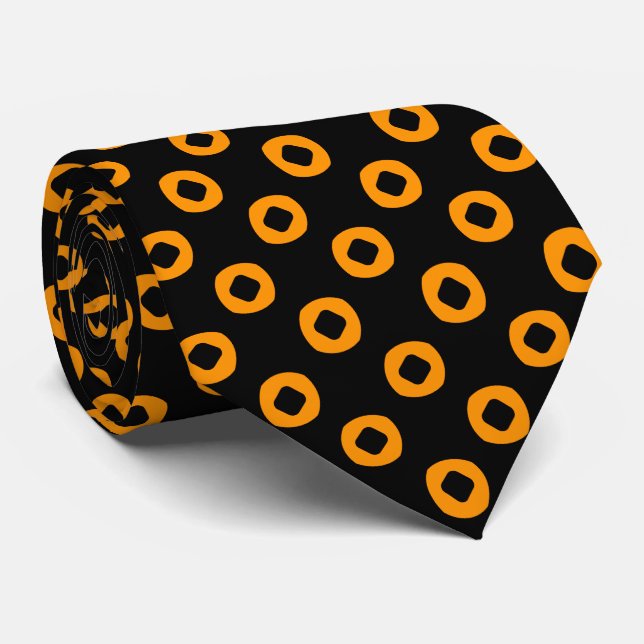 Cravate Motif de points noirs orange (Roulé)