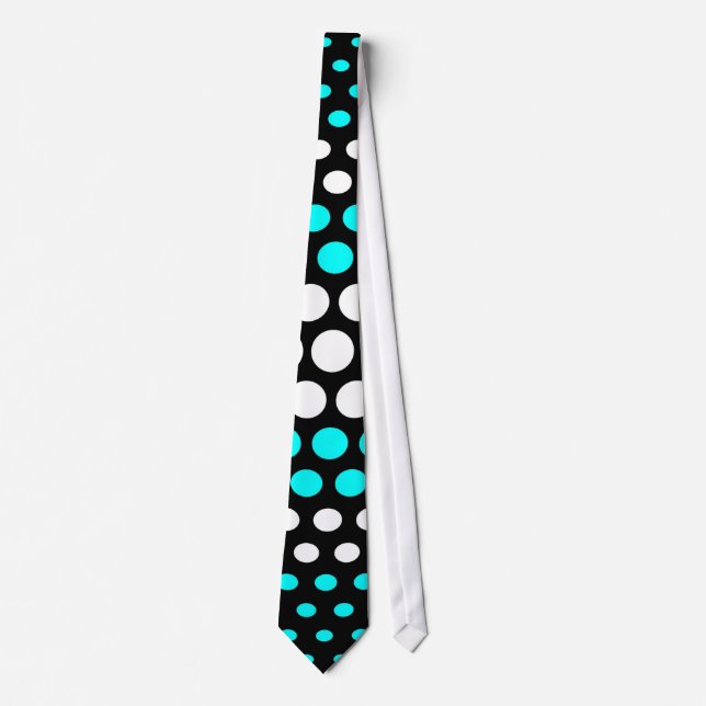 Cravate Motif de pois cyan et blanc moderne (Devant)