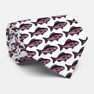 Cravate Motif de poisson - noir et rose sur blanc