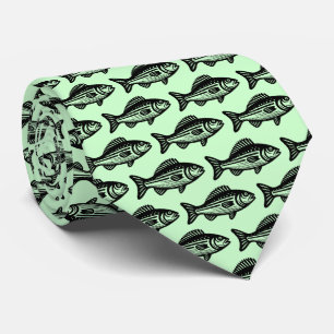 Cravate Motif de poisson - Noir sur Fantôme Vert