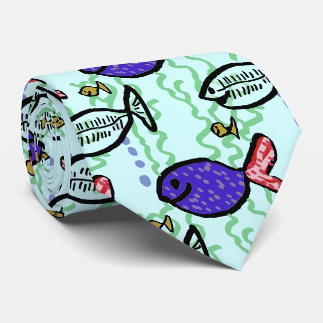 Cravate Motif de poisson. Poisson bleu et poisson hôte (Roulé)