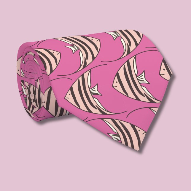 Cravate Motif de poisson rose (Fish Angel Fish patterned tie)