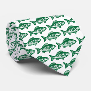 Cravate Motif de poisson - Vert de forêt sur blanc