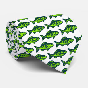 Cravate Motif de poisson - Vert foncé et Chartreus sur bla