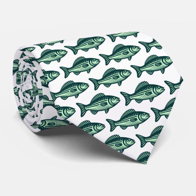 Cravate Motif de poisson - Vert foncé et Vert Fantôme sur  (Roulé)
