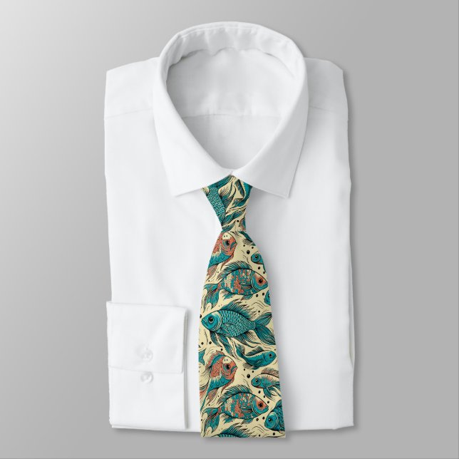 Cravate Motif de poisson vibrant et coloré  (Attaché)