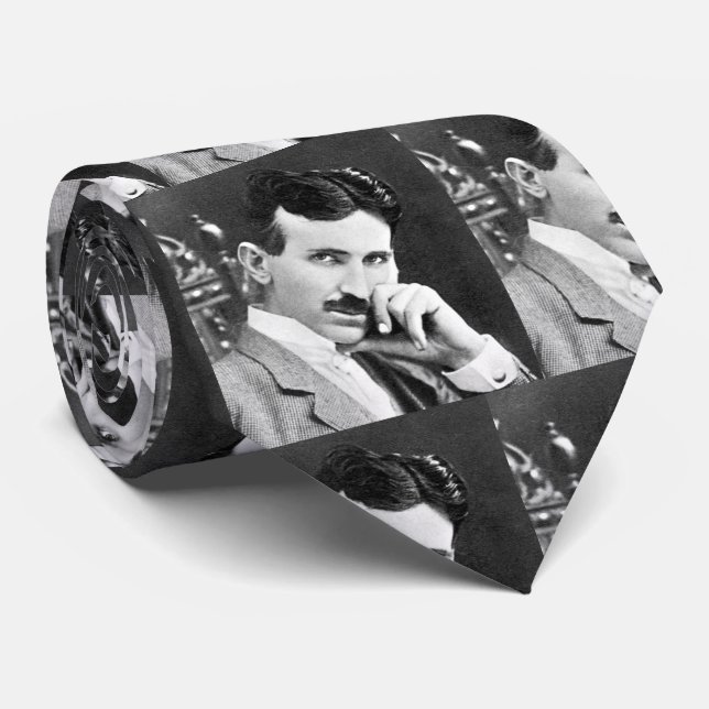 Cravate Motif de portrait de Nikola Tesla (Roulé)