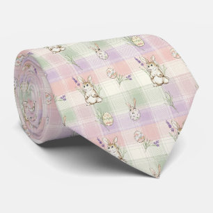 Cravate Motif de printemps à carreaux œuf de lapin pastel