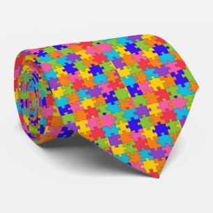 Cravate motif de puzzle - Pièces multicolores