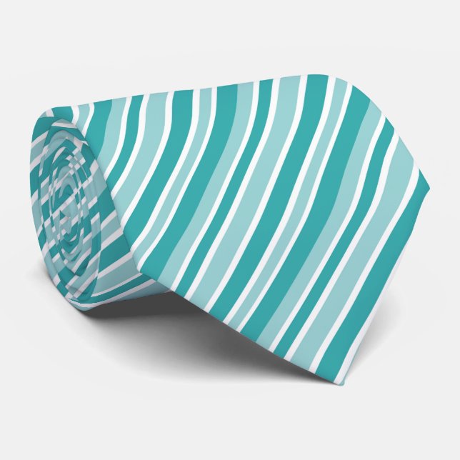 Cravate Motif de rayure blanche sarcelle cool  (Roulé)