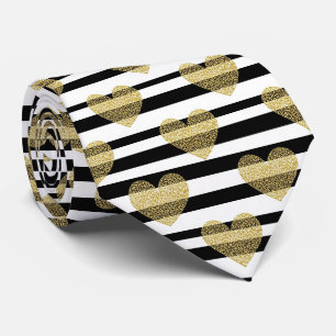 Cravate Motif de rayure de mariage à cœur doré élégant