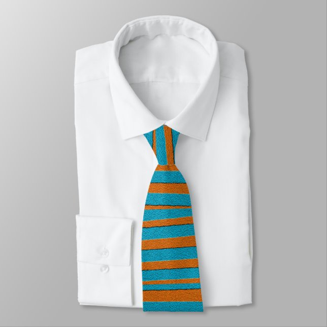 Cravate Motif de rayure irrégulière orange et bleu (Attaché)