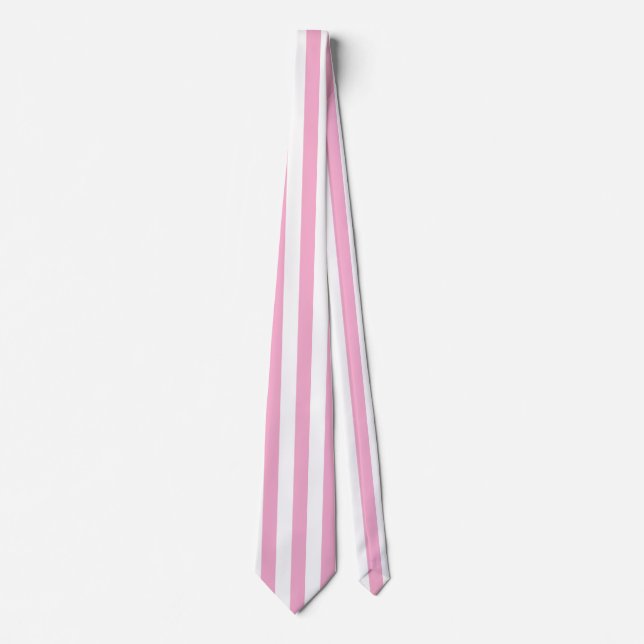 Cravate Motif de rayure verticale rose et blanc (Devant)