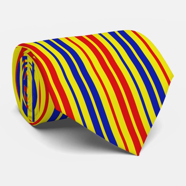 Cravate Motif de rayures rouge bleu jaune  (Roulé)