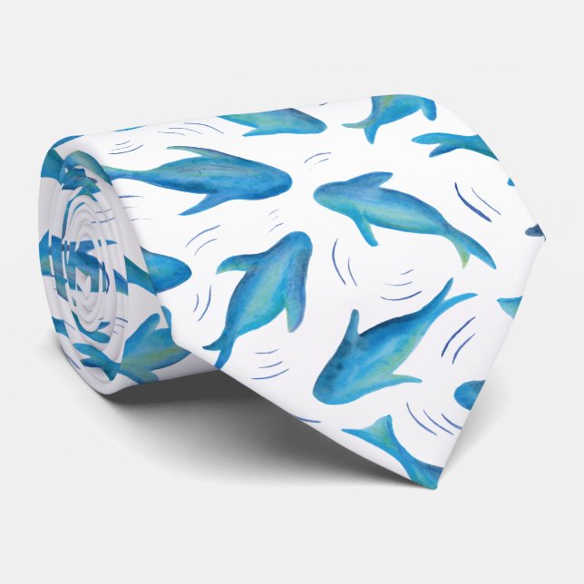 Cravate Motif de requin bleu sous la mer (Roulé)