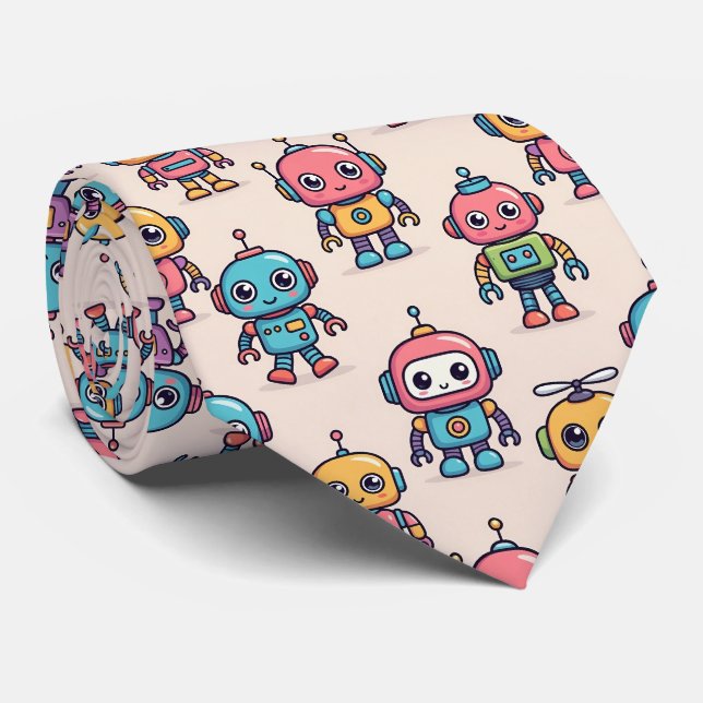 Cravate Motif de robot Kawaii mignon (Roulé)