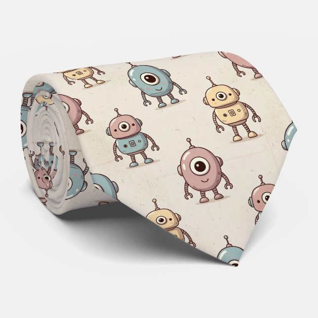 Cravate Motif de robot rétro mignon (Roulé)