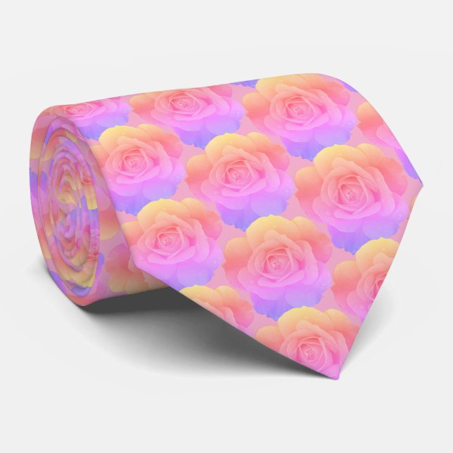Cravate Motif de rose florale rose abstrait Cadeau Faveur  (Roulé)