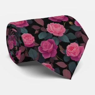 Cravate Motif de rose rose floral foncé
