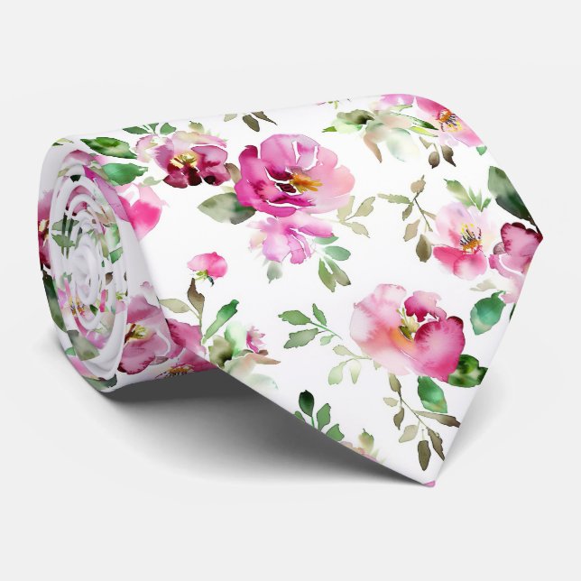 Cravate Motif de rose sauvage à l'aquarelle (Roulé)