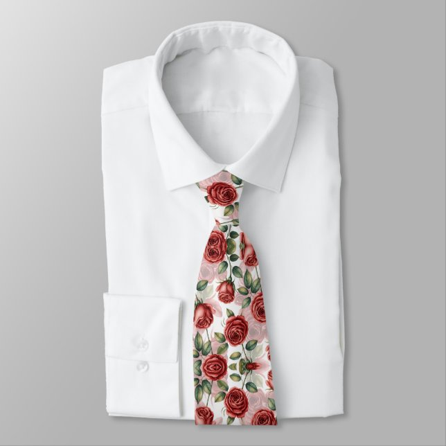 Cravate Motif de roses romantiques rouges (Attaché)