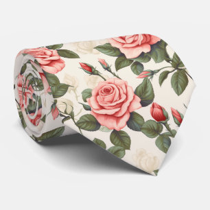 Cravate motif de roses roses