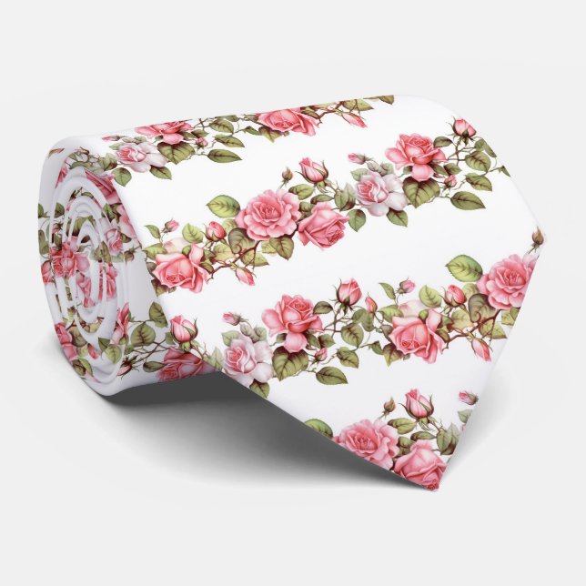 Cravate motif de roses roses (Roulé)