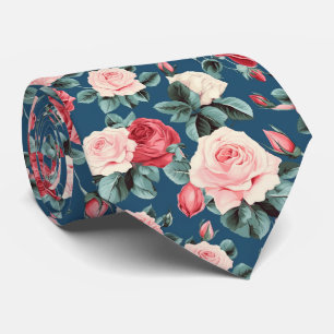 Cravate motif de roses roses et rouges