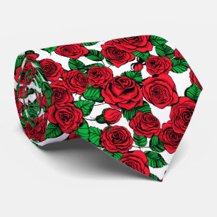 Cravate motif de roses rouges